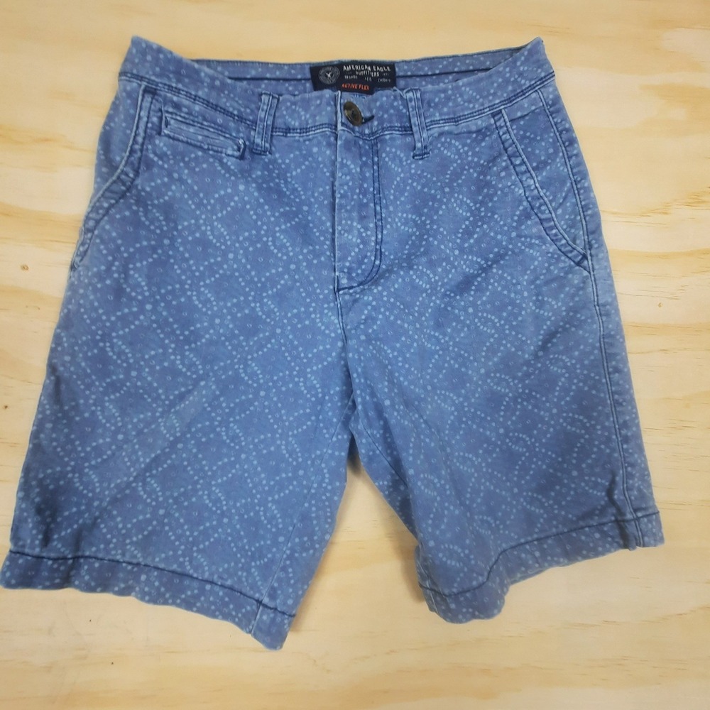 American Eagle Active Flex Mens Blue Dot Pattern Chino Shorts Size 28